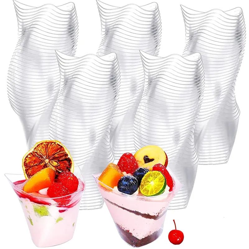 40PCS 100ML Disposable Plastic Dessert Cups, Transparent Party Tableware for Birthday and Christmas Celebrations at Home