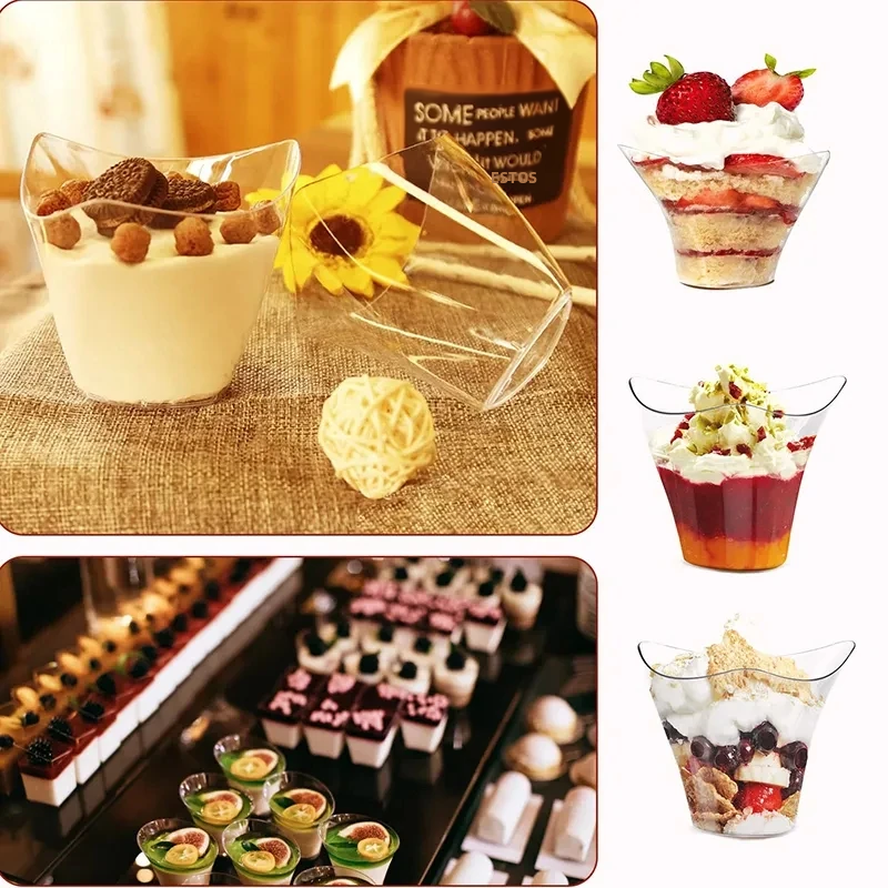 40PCS 100ML Disposable Plastic Dessert Cups, Transparent Party Tableware for Birthday and Christmas Celebrations at Home