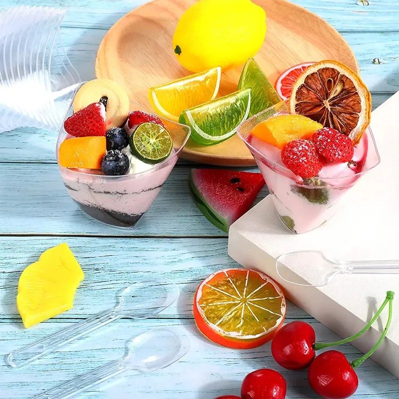 40PCS 100ML Disposable Plastic Dessert Cups, Transparent Party Tableware for Birthday and Christmas Celebrations at Home