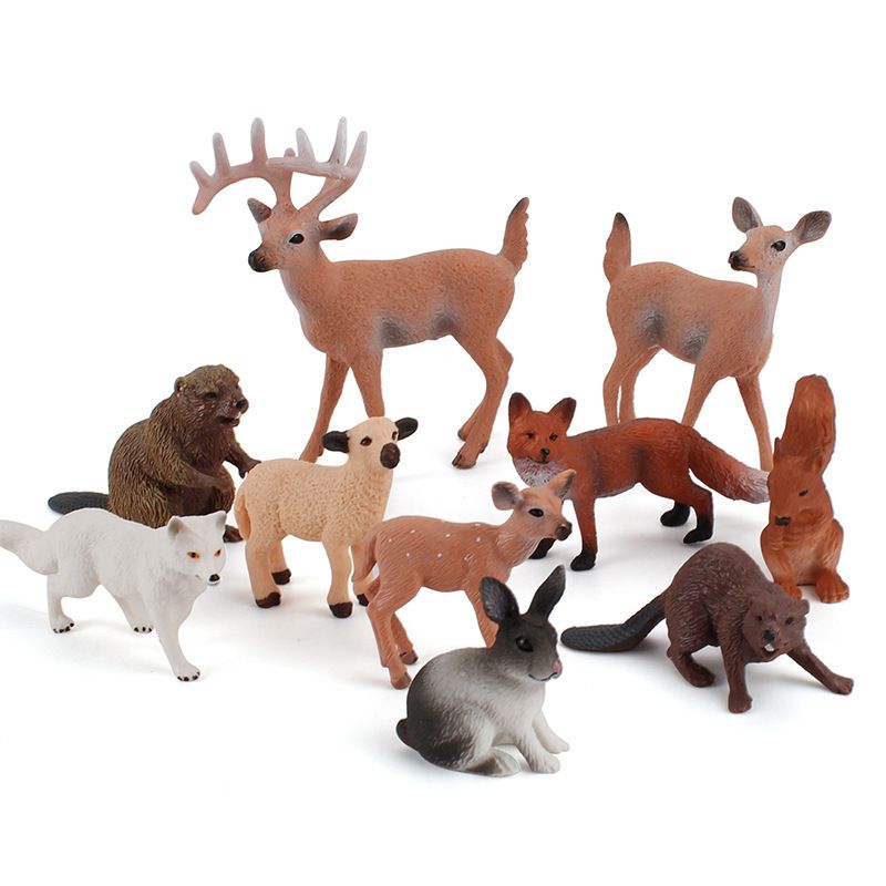 10PCS Forest Animals Figures, Woodland Creatures Figurines, Miniature （Beaver+Red Fox+Sheep+Rabbit+Squirrel+Arctic Fox+Deer）