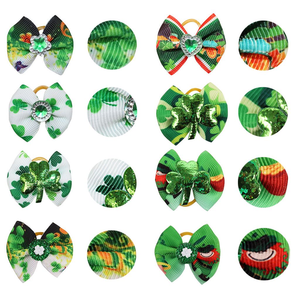 50pcs Dog Hair Bows Bands for Small Medium Xmas Holiday Puppies Cats Kittens Rabbits Topknot Grooming Costumes Hair Style random