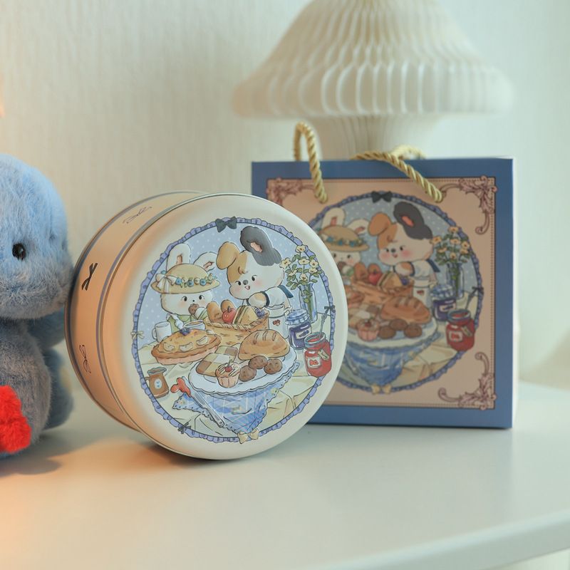 5PCS Cookie Tins with Lids for Gift Giving, Christmas Holiday Printed Round Metal Tins with Lids for Cookies, Candy, Food