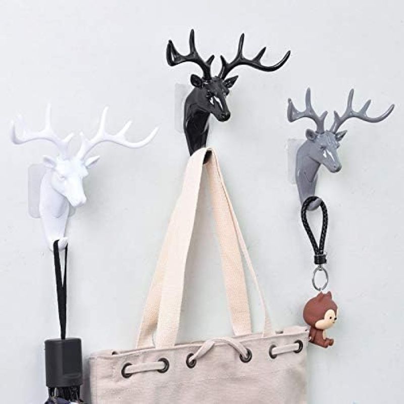 3 Pack Elephant Head / Deer Head Single Wall Hook/Hanger Animal Shaped Coat Hat Hook Heavy Duty, Rustic, Decorative Gift (Deer)