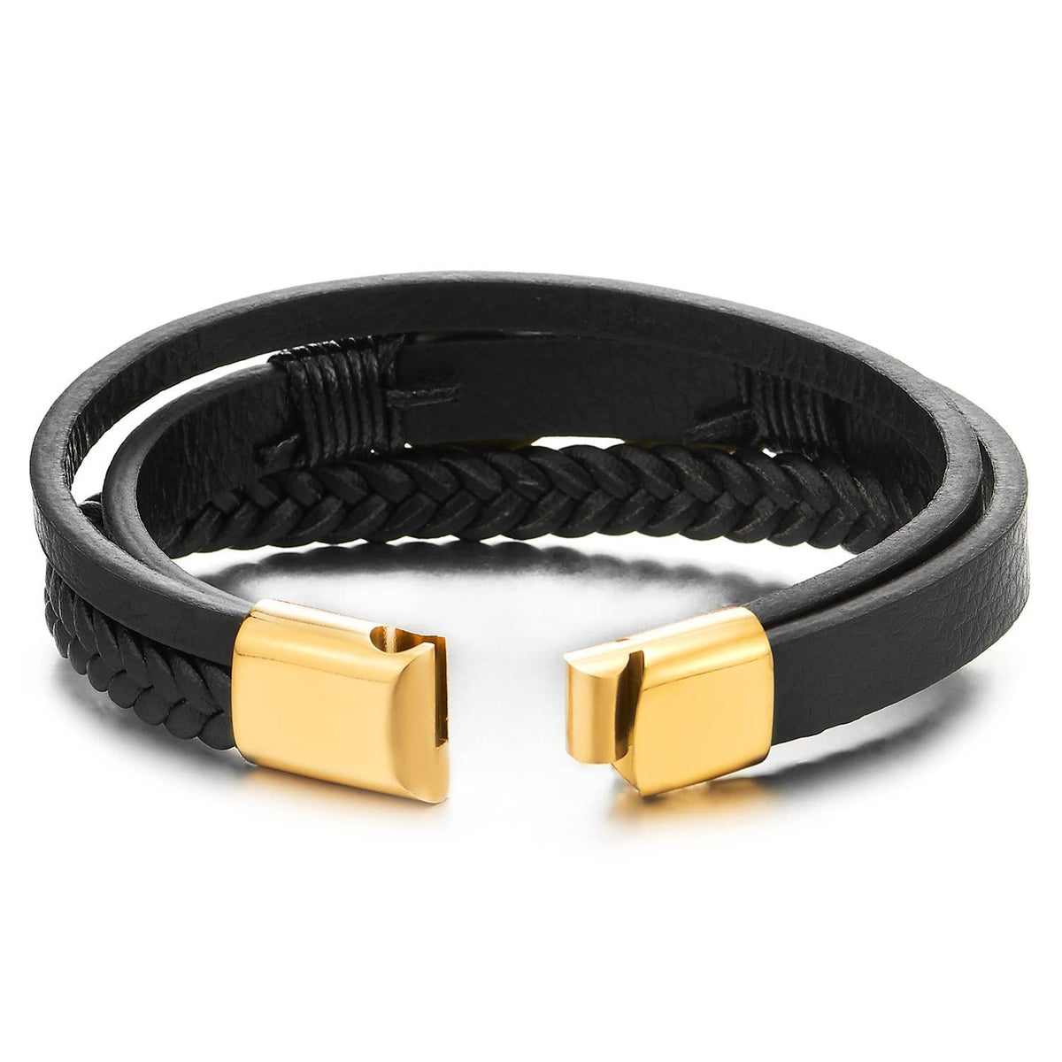 1 pcs Three-Row Infinity Love Number Friendship Braided Leather Bangle Wristband Bracelet（Black+Gold）