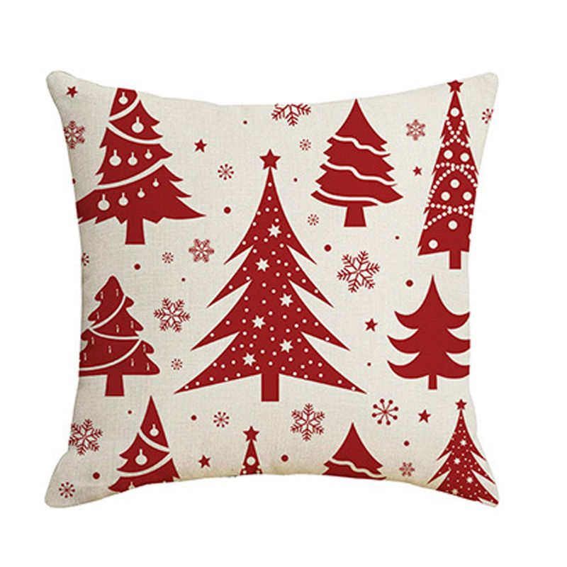 Pack of 4 Merry Christmas Snowflake Let It Snow Snowman Pine Tree Elk Moose Blessing Gift Cotton Linen Square Throw Sofa 18"x 18"