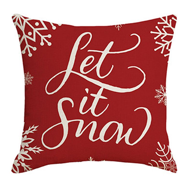 Pack of 4 Merry Christmas Snowflake Let It Snow Snowman Pine Tree Elk Moose Blessing Gift Cotton Linen Square Throw Sofa 18"x 18"