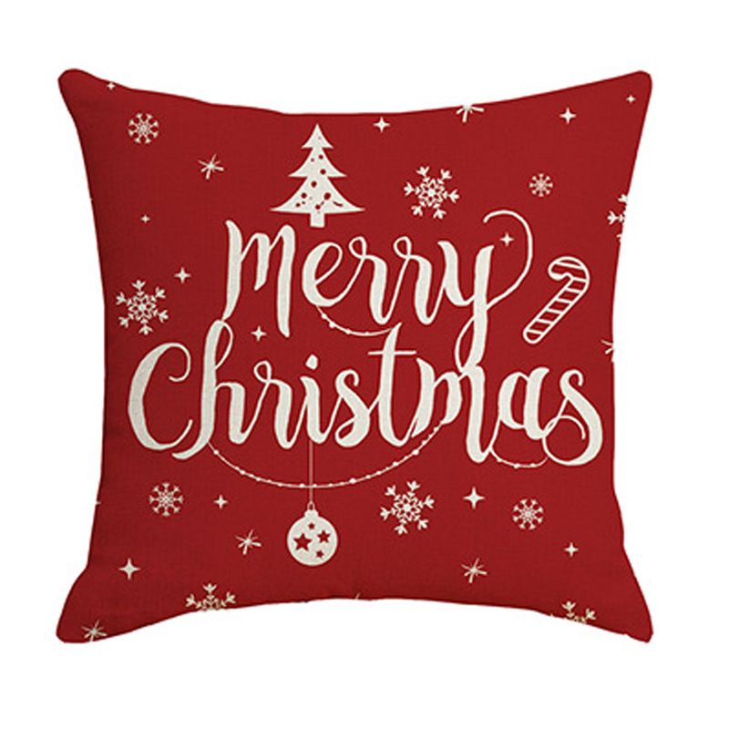 Pack of 4 Merry Christmas Snowflake Let It Snow Snowman Pine Tree Elk Moose Blessing Gift Cotton Linen Square Throw Sofa 18"x 18"