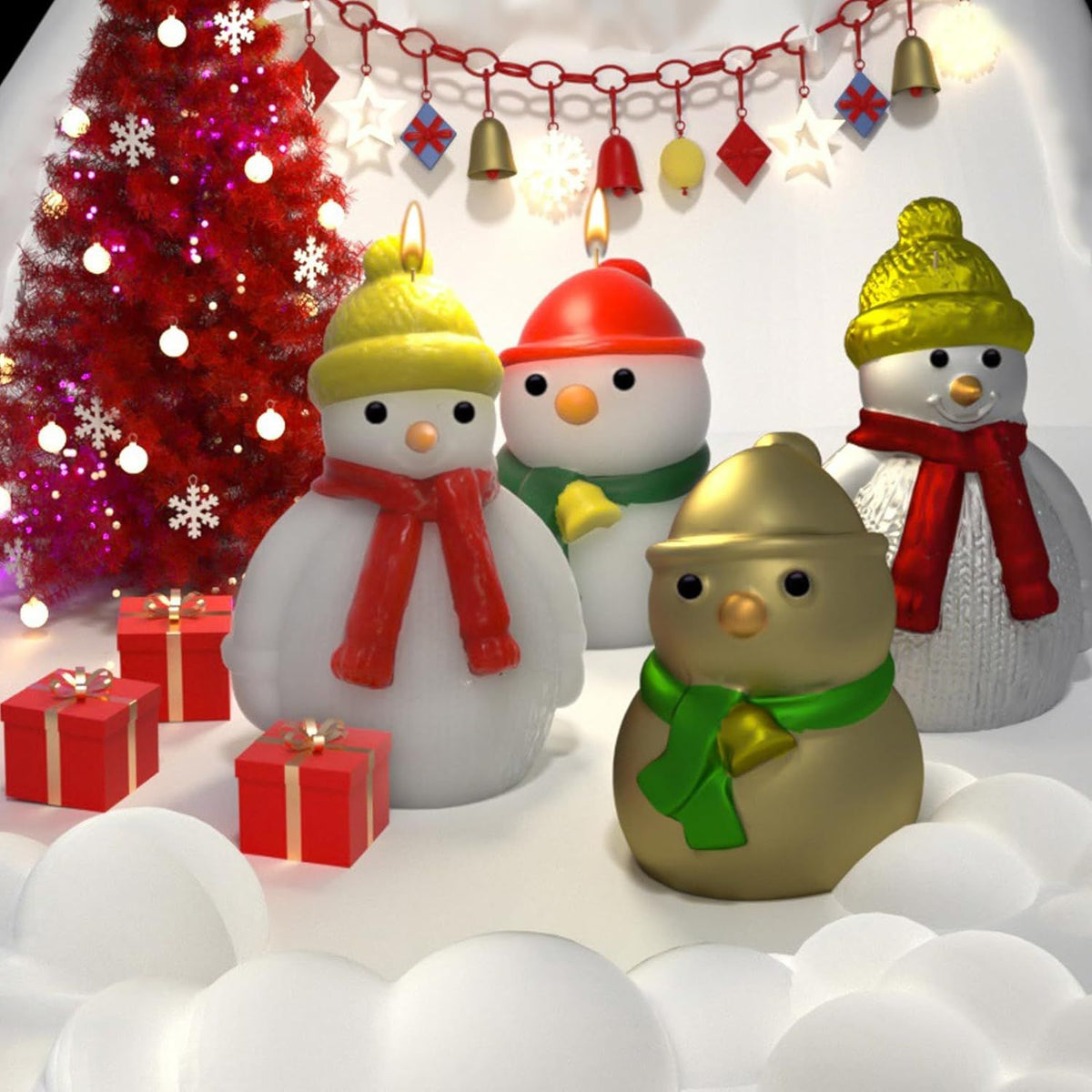 2Pcs Christmas Snowman Candle Molds, 3.9'' & 2.7'' 3D Cute Christmas Snowman Silicone Epoxy Molds for DIY Xmas Aroma Wax Candle
