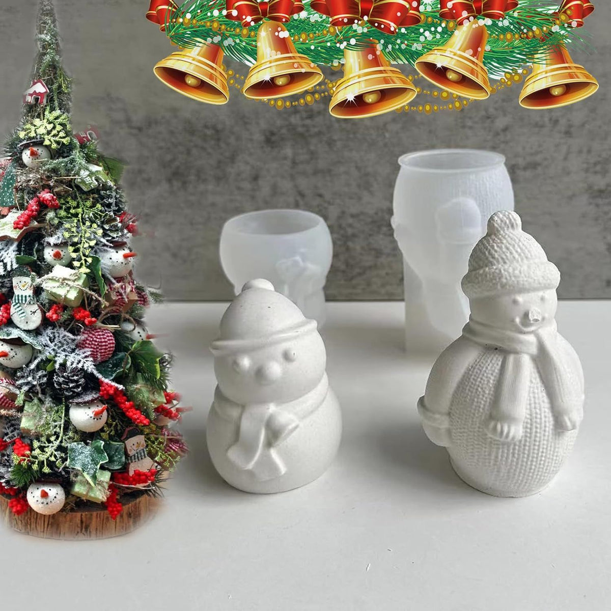 2Pcs Christmas Snowman Candle Molds, 3.9'' & 2.7'' 3D Cute Christmas Snowman Silicone Epoxy Molds for DIY Xmas Aroma Wax Candle