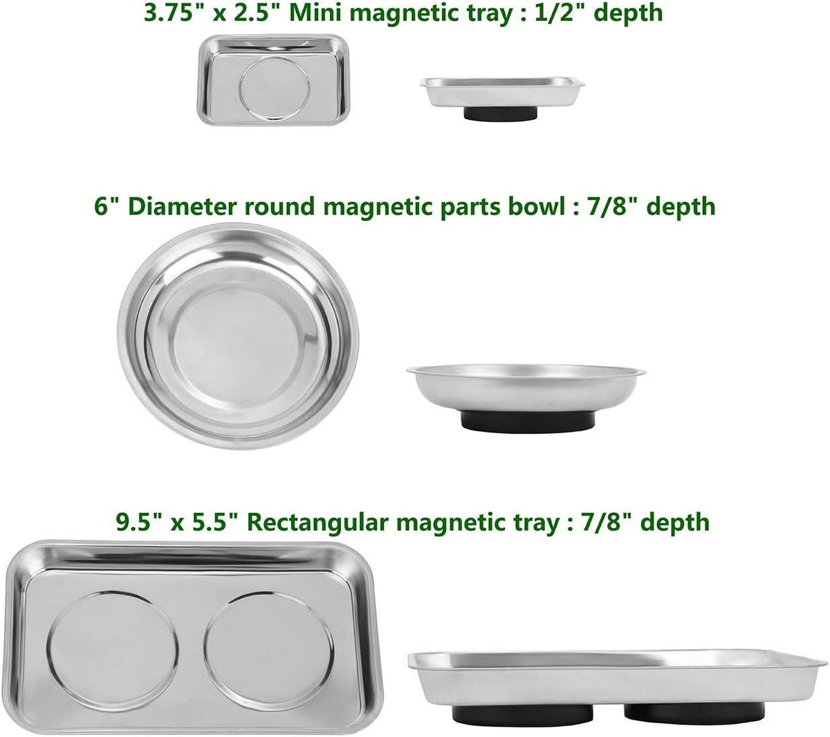Magnetic Tray Holder 3pc,for Socket Screw Nuts Bolts Metal Parts,Extra Strong Magnet,Thickened Tray,Stainless Steel