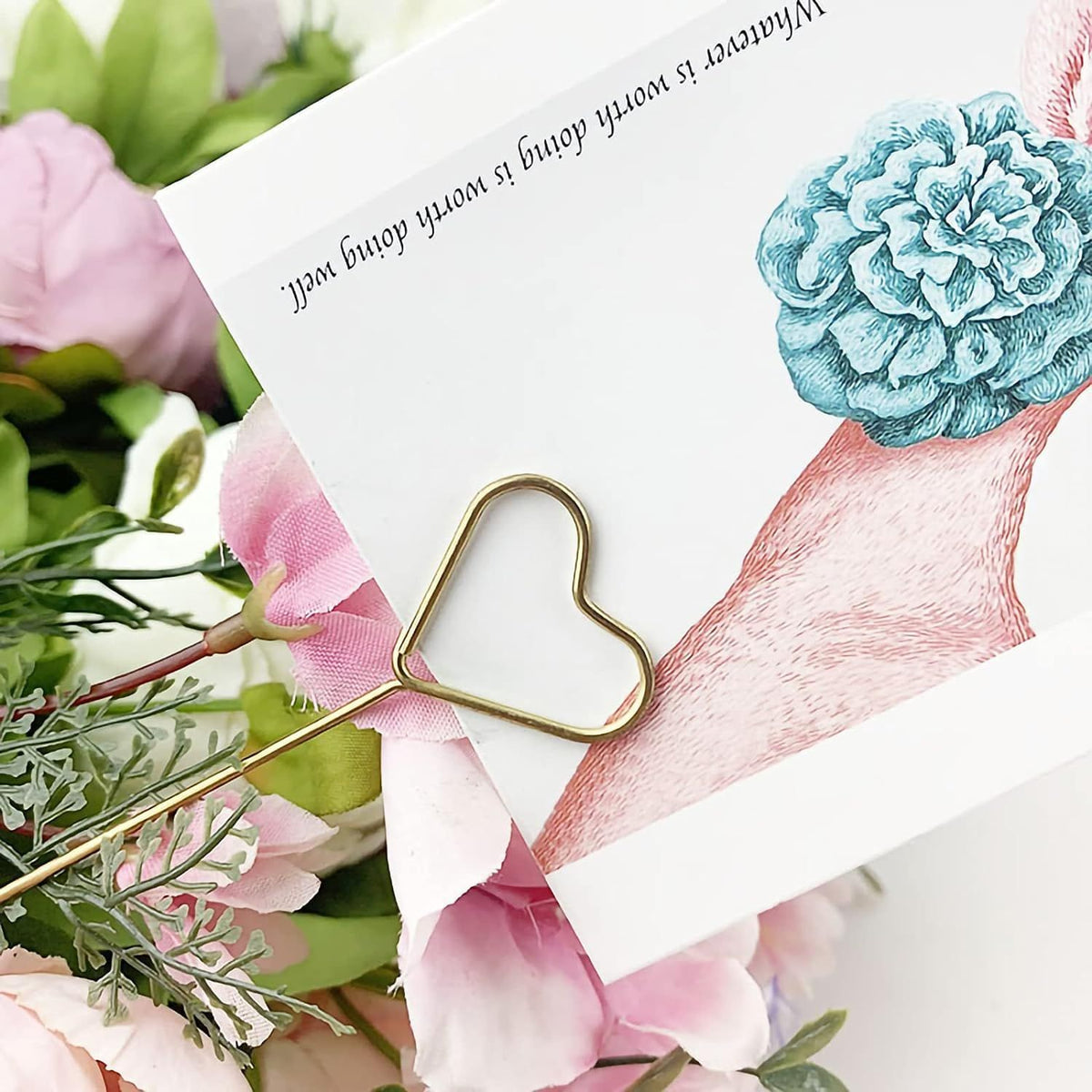 30 Pcs Metal Floral Place Card Holder, 13.4 Inch Table Number Holders Heart Shape Flower Pick Clips for Floral Arrangement