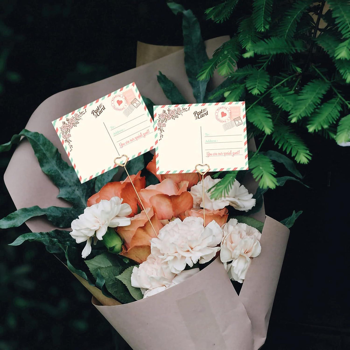 30 Pcs Metal Floral Place Card Holder, 13.4 Inch Table Number Holders Heart Shape Flower Pick Clips for Floral Arrangement