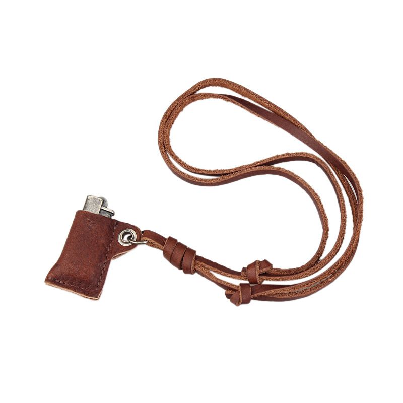 Women Men's Punk Rock Lighter Pack Pendant Necklace Fashion Jewelry Gifts,Coffee,Cowhide rope hanging chain
