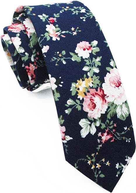 Mens Casual Skinny Floral Tie Combo Set with Flower Pocket Square  Cotton Necktie Hand Made Tie set（2pcs）