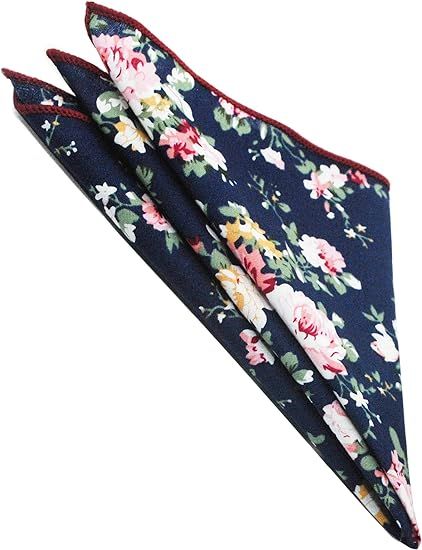 Mens Casual Skinny Floral Tie Combo Set with Flower Pocket Square  Cotton Necktie Hand Made Tie set（2pcs）
