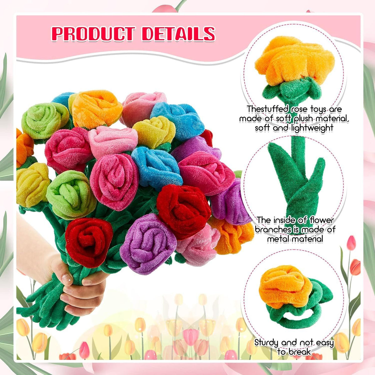24 Pcs Graduation Flowers Graduation Plush Rose Mother's Day Flower Toy Colorful Stuffed, Plush Bouquet Bendable Stems 12.5 Inch