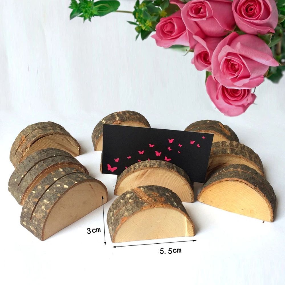 30 Pcs Rustic Wood Place Card Holders Party Wedding Table Numbers Cards Holder Stand Wooden Bark Memo Holder