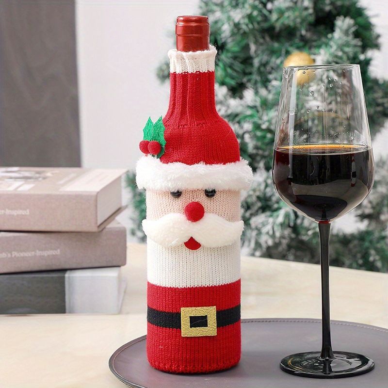 ChristmaWine Bottle Cover Christmas Decorations Old Man Reindeer Snowman Knitted Wine Bottle Cover Bottle Cover Champagne