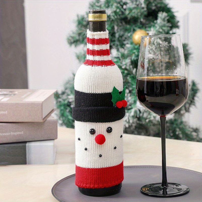 ChristmaWine Bottle Cover Christmas Decorations Old Man Reindeer Snowman Knitted Wine Bottle Cover Bottle Cover Champagne