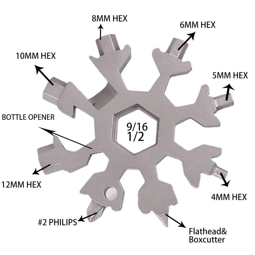 Christmas Gifts for Him,18-in-1 Snowflake Multi Tool,Stainless Steel Snowflakes Multi-Tool, Incredible Tool Gifts (Silver)