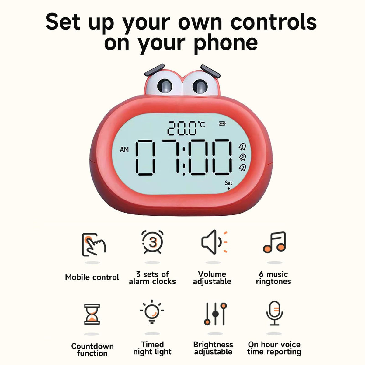 Visual Timer Rechargeable, Big Mouth Alarm Clock, 3 Alarms Loud LED Big Display Clock with USB Charging Port, (Red)