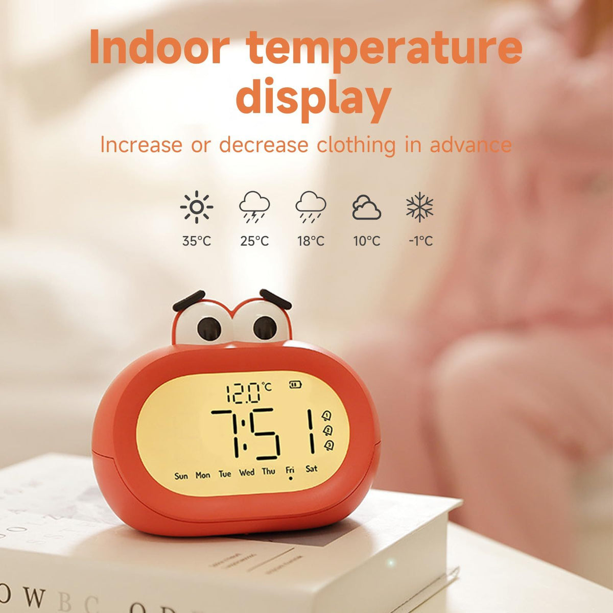 Visual Timer Rechargeable, Big Mouth Alarm Clock, 3 Alarms Loud LED Big Display Clock with USB Charging Port, (Red)