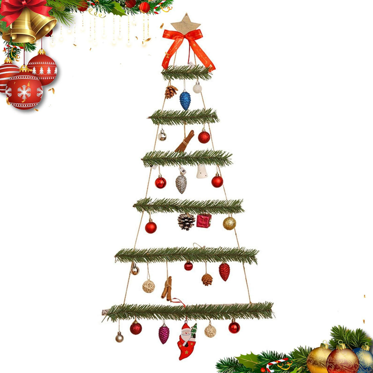 Christmas Tree Wall Hanging, Wooden Frame Wall Lighted Christmas Tree Christmas Decoration with Led Light Tree Shaped Decor