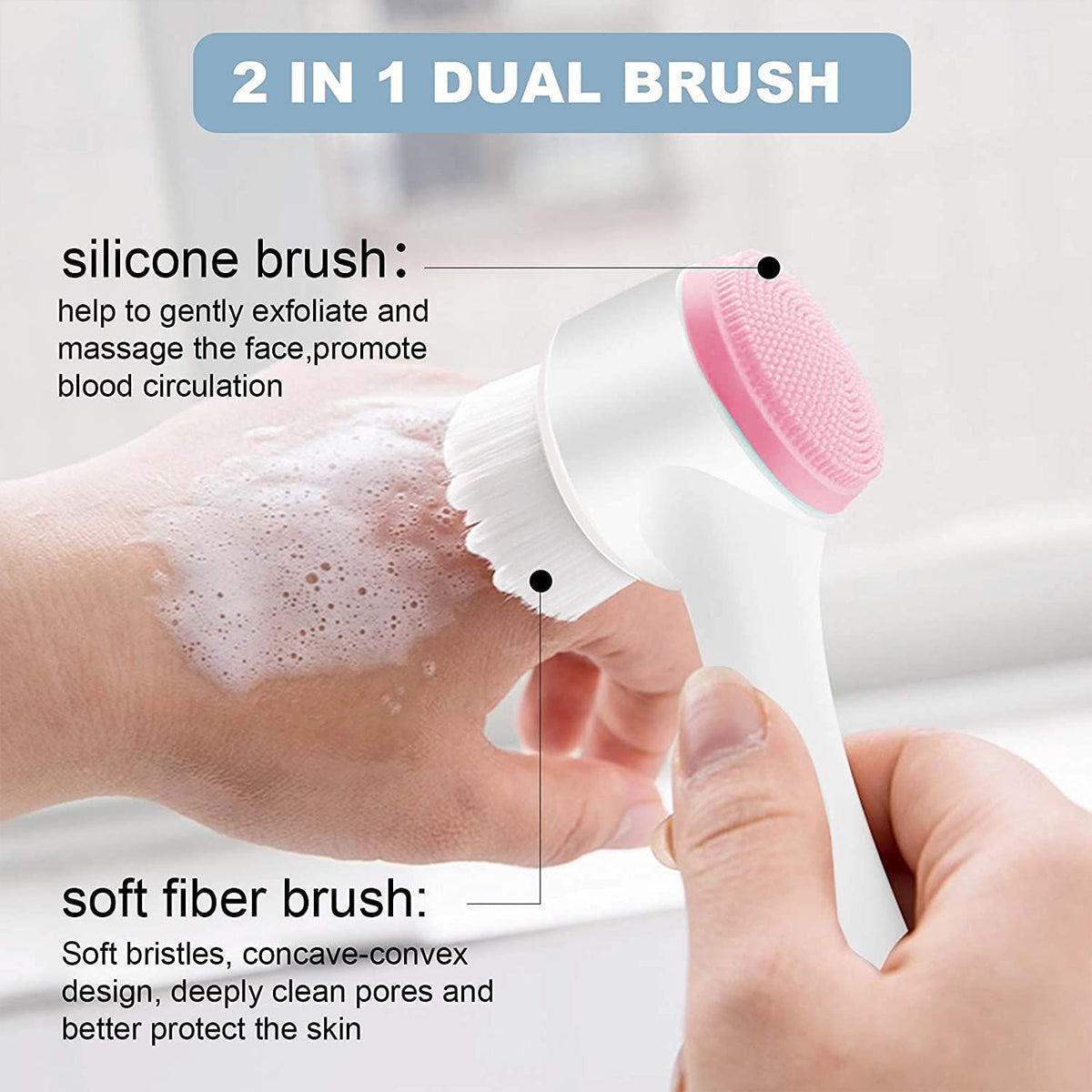 Face Brush, 2 in 1, Facial Cleansing Exfoliating Brush, Double Sided Soft Bristles & Silicone Facial Scrubber Blackhead Remover