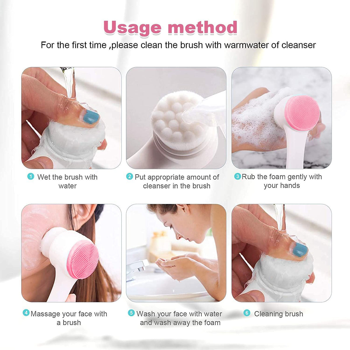 Face Brush, 2 in 1, Facial Cleansing Exfoliating Brush, Double Sided Soft Bristles & Silicone Facial Scrubber Blackhead Remover