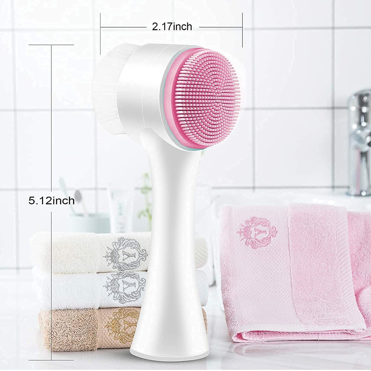 Face Brush, 2 in 1, Facial Cleansing Exfoliating Brush, Double Sided Soft Bristles & Silicone Facial Scrubber Blackhead Remover