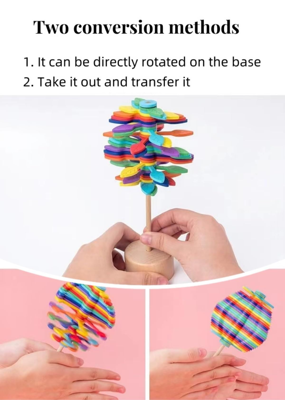2 Pack Wooden Lollipop Decompression Toy Decorations Sensory Magic Rotating Shaped Toys Observing Power Colorful Rotating Leaves