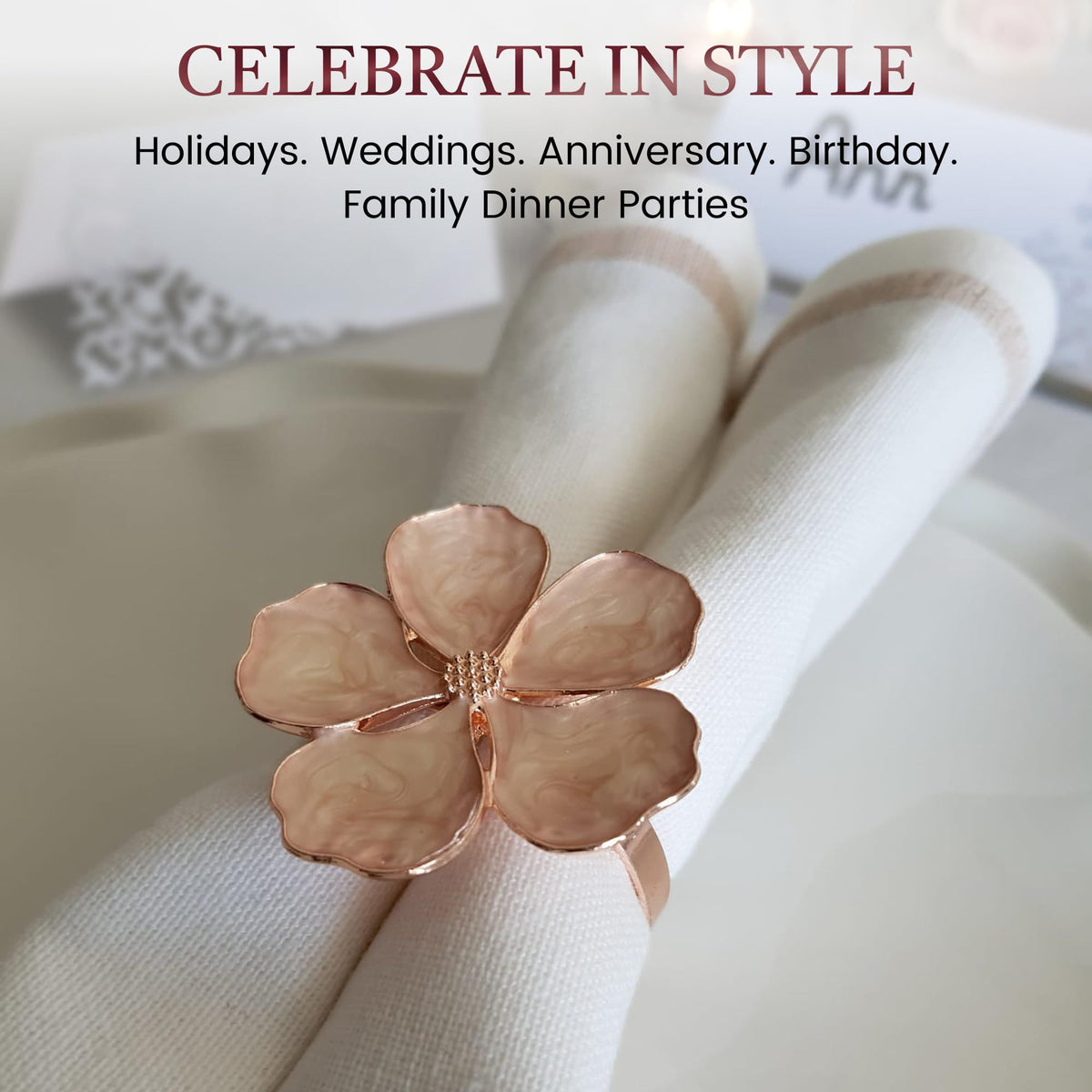 Easter Napkin Rings Set of 12, Christmas Napkin Rings Holders, Fall Napkin Rings, Rose Gold Flower Napkin Rings for Elegant Table