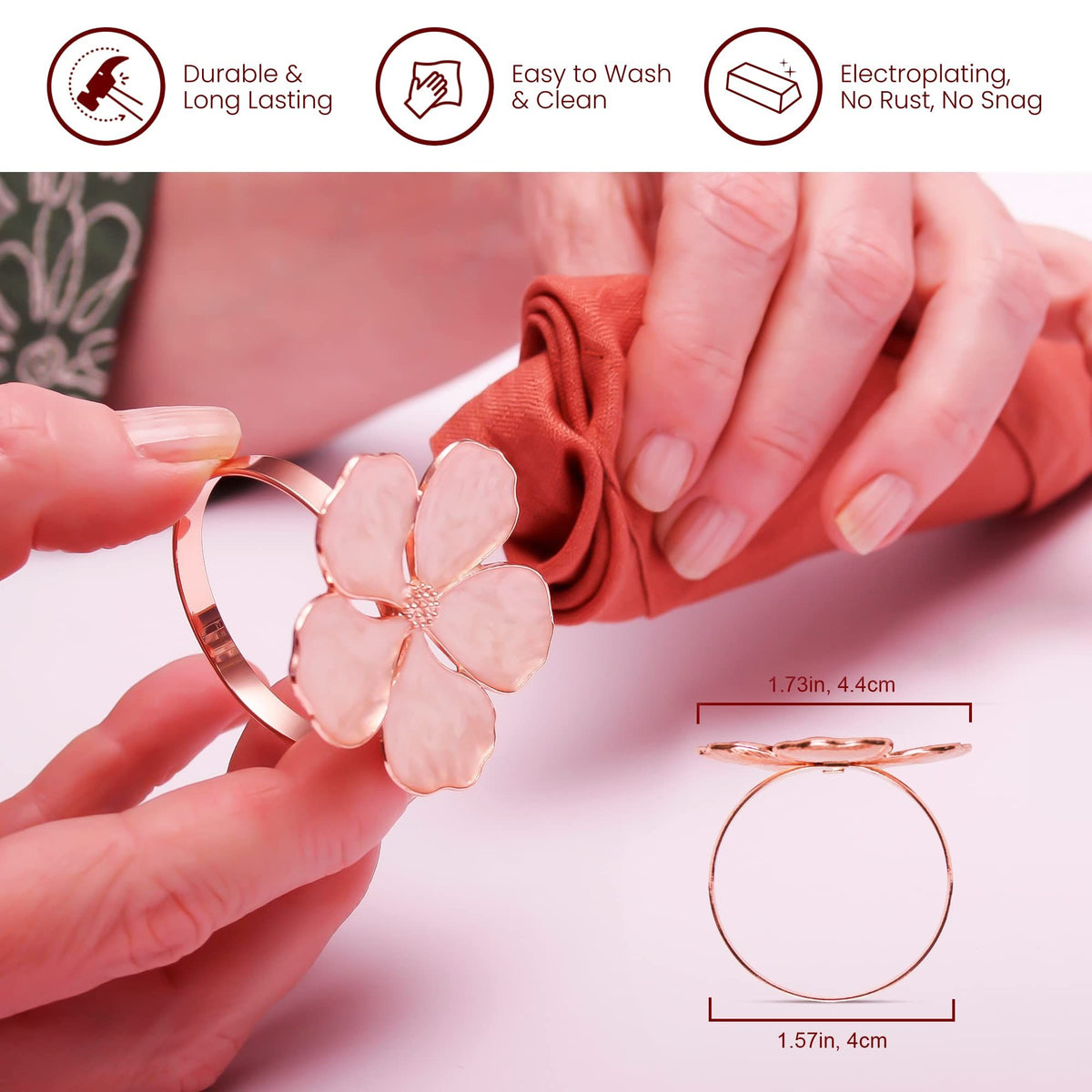 Easter Napkin Rings Set of 12, Christmas Napkin Rings Holders, Fall Napkin Rings, Rose Gold Flower Napkin Rings for Elegant Table