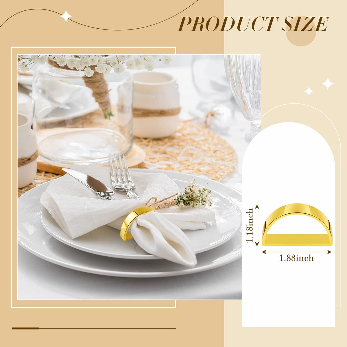 10 Pcs Stainless Steel Napkin Rings Metal Napkin Ring Holders Modern Ring Holder Serviette Buckles (Matte Gold Semicircle)