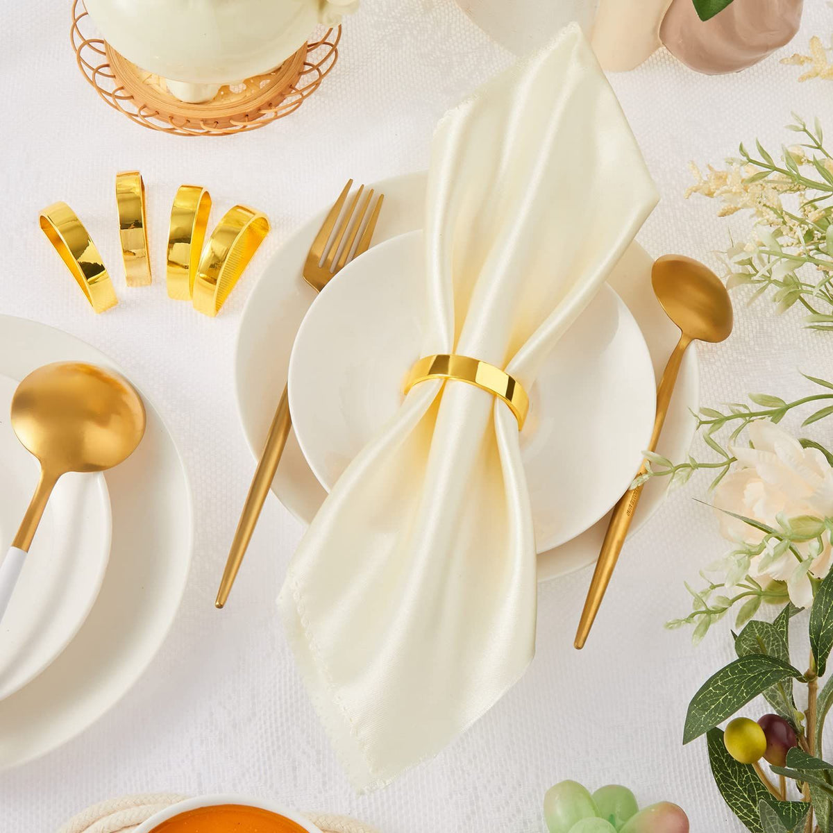 10 Pcs Stainless Steel Napkin Rings Metal Napkin Ring Holders Modern Ring Holder Serviette Buckles (Matte Gold Semicircle)