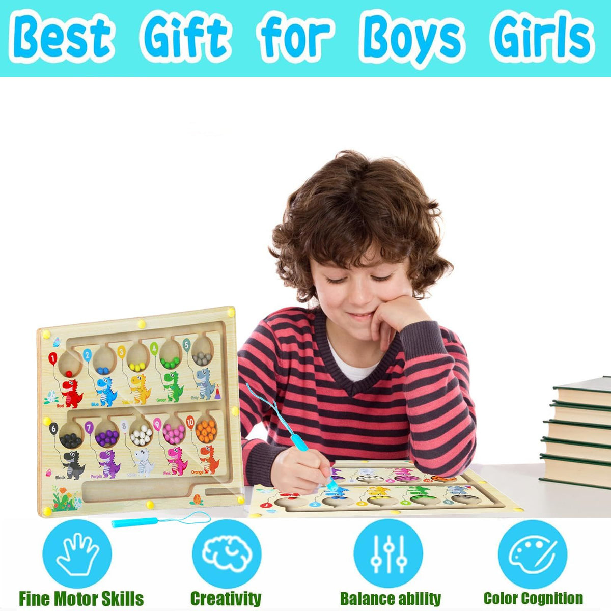 Magnetic Color & Number Maze Montessori Magnetic Counting Maze Toddler Toys, Wooden Magnet Maze Board Game Toys