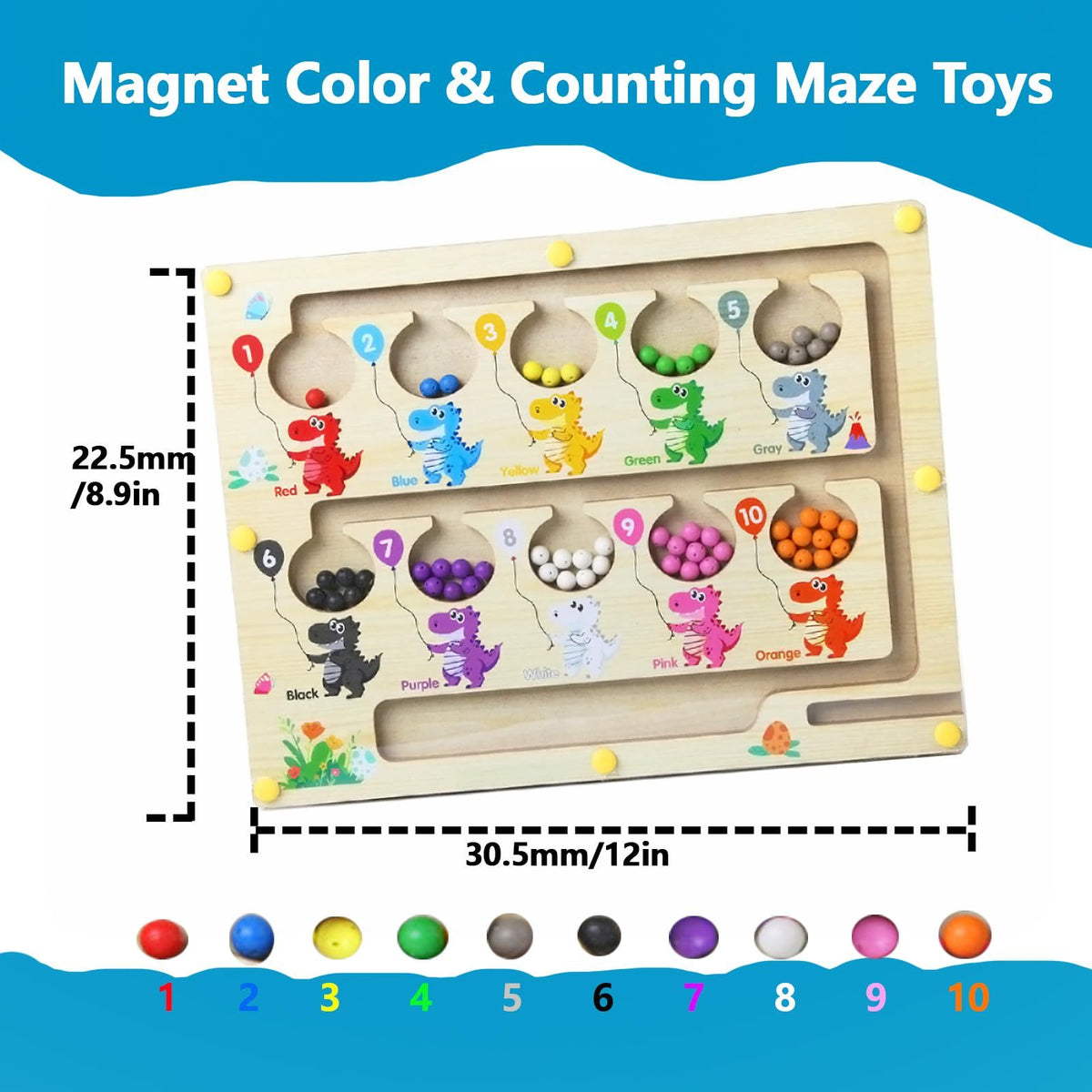 Magnetic Color & Number Maze Montessori Magnetic Counting Maze Toddler Toys, Wooden Magnet Maze Board Game Toys