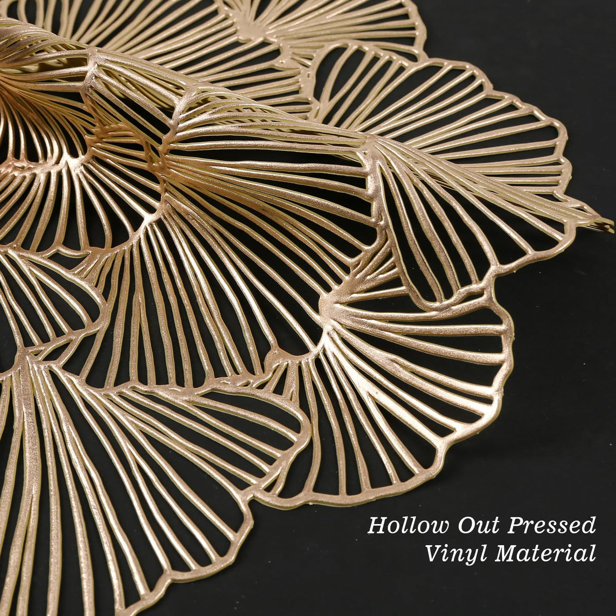 Round Placemats Pressed Vinyl Metallic Flower Place Mats Set of 6 Heat Resistant Dining Table Mats Gold Placemat for Wedding Party