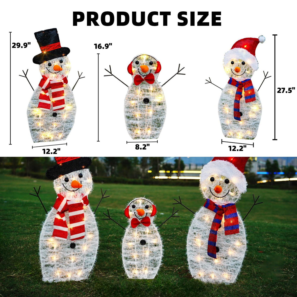 Dazzle Bright Christmas Lighted Snowman , 3-Piece Waterproof Plug in 2D Snowman for Yard Patio Lawn Garden Party (Warm White)