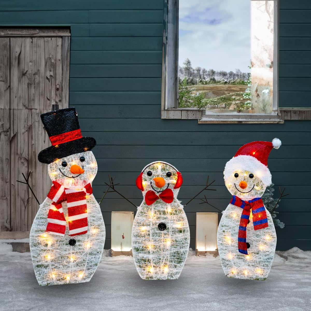 Dazzle Bright Christmas Lighted Snowman , 3-Piece Waterproof Plug in 2D Snowman for Yard Patio Lawn Garden Party (Warm White)