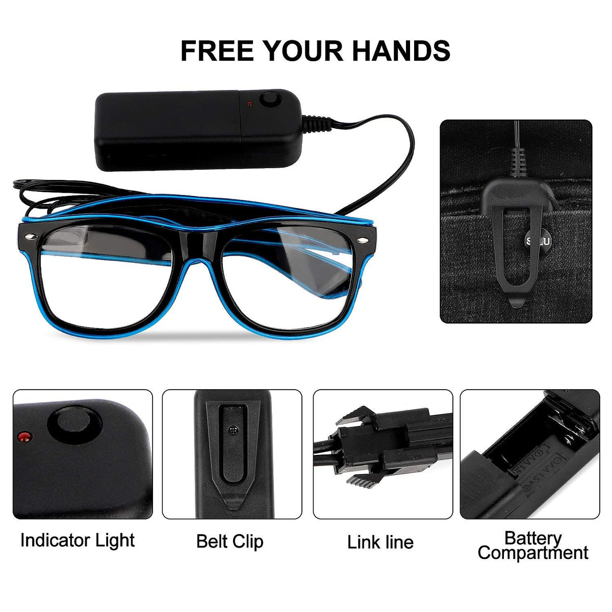 LED Light up Glasses 2 Pack Glow in the Dark for Rave Party, Nightclub atmosphere supplies (Blue + Green)