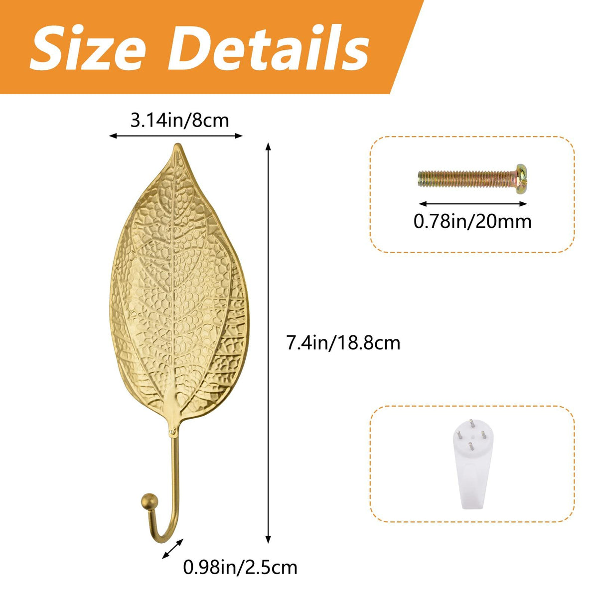 4PCS Leaves Iron Hooks Decorative Wall Hooks Hanging Modern Hooks Gold Single Prong Hanger Heavy Duty Hooks for Hanging Key