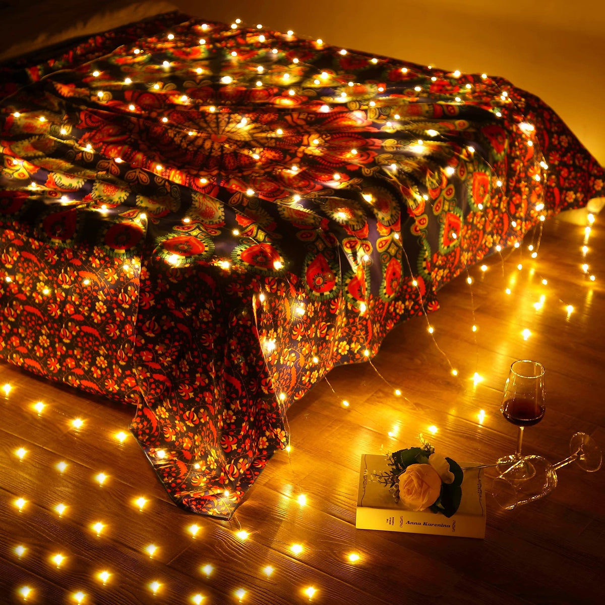 LED Curtain Tapestry Lights Backdrop String Lights, 6.5 x 9.8 Feet Hanging Fairy Curtain Lights with 8 Lighting Modes and Remote