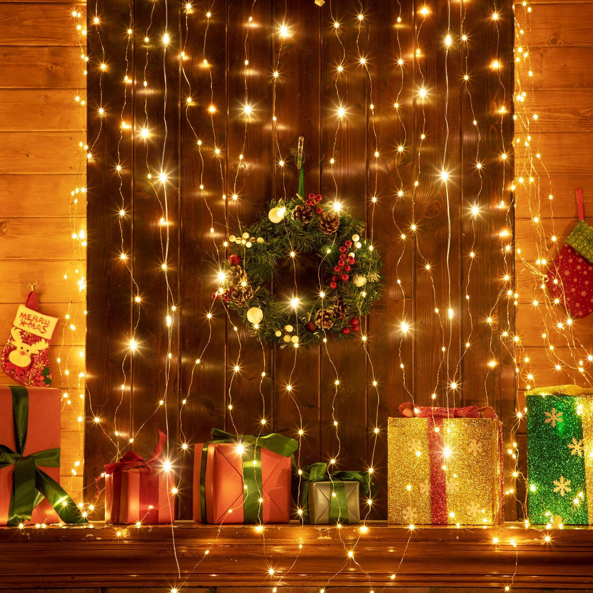 LED Curtain Tapestry Lights Backdrop String Lights, 6.5 x 9.8 Feet Hanging Fairy Curtain Lights with 8 Lighting Modes and Remote