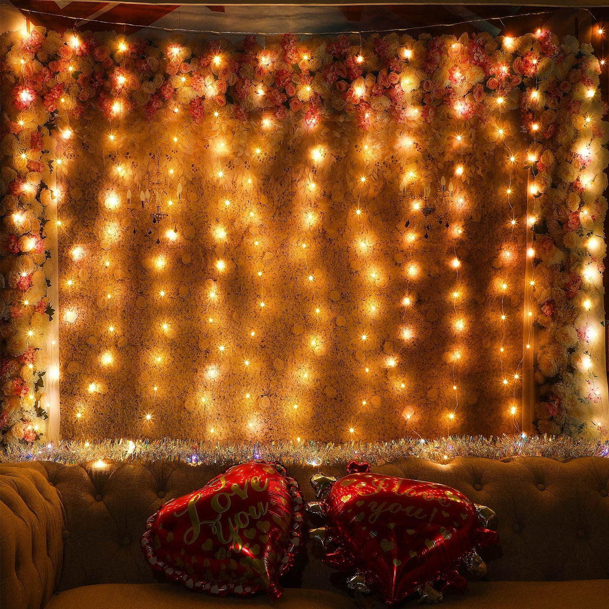 LED Curtain Tapestry Lights Backdrop String Lights, 6.5 x 9.8 Feet Hanging Fairy Curtain Lights with 8 Lighting Modes and Remote