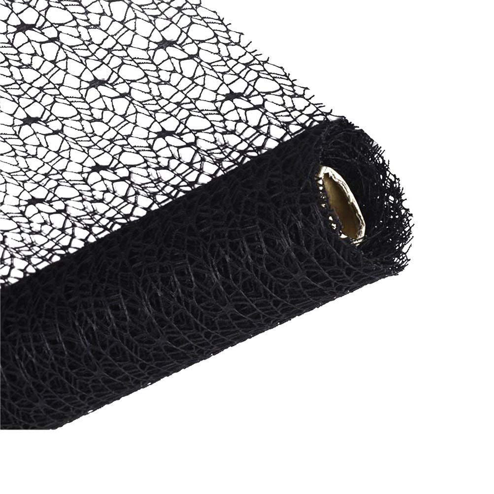 Mesh Ribbon Roll Spider Web Deco Ribbon Lace Net Jute Mesh Trim Ribbon Gauze Roll for DIY Craft Flower Gift Packaging Door (Black)