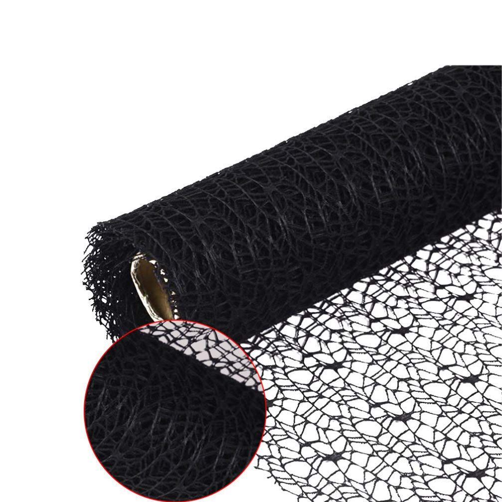 Mesh Ribbon Roll Spider Web Deco Ribbon Lace Net Jute Mesh Trim Ribbon Gauze Roll for DIY Craft Flower Gift Packaging Door (Black)