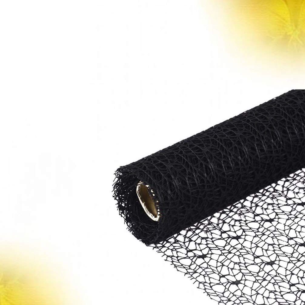 Mesh Ribbon Roll Spider Web Deco Ribbon Lace Net Jute Mesh Trim Ribbon Gauze Roll for DIY Craft Flower Gift Packaging Door (Black)