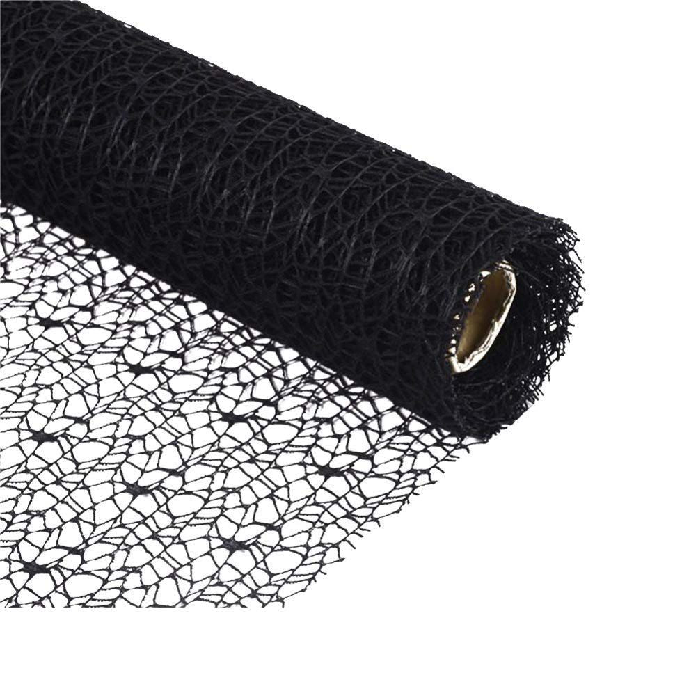 Mesh Ribbon Roll Spider Web Deco Ribbon Lace Net Jute Mesh Trim Ribbon Gauze Roll for DIY Craft Flower Gift Packaging Door (Black)
