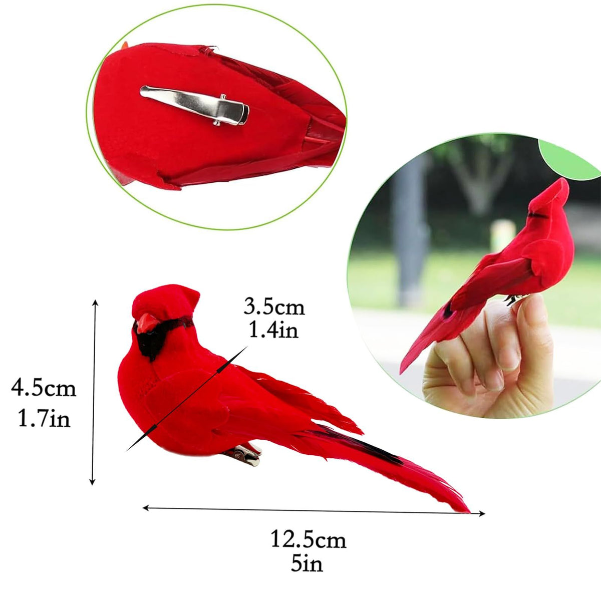2pcs Red Bird Decor Artificial Red Cardinal Birds Clip-Christmas Cardinal Birds Clip for Christmas Tree Ornament Decorations(Clip)